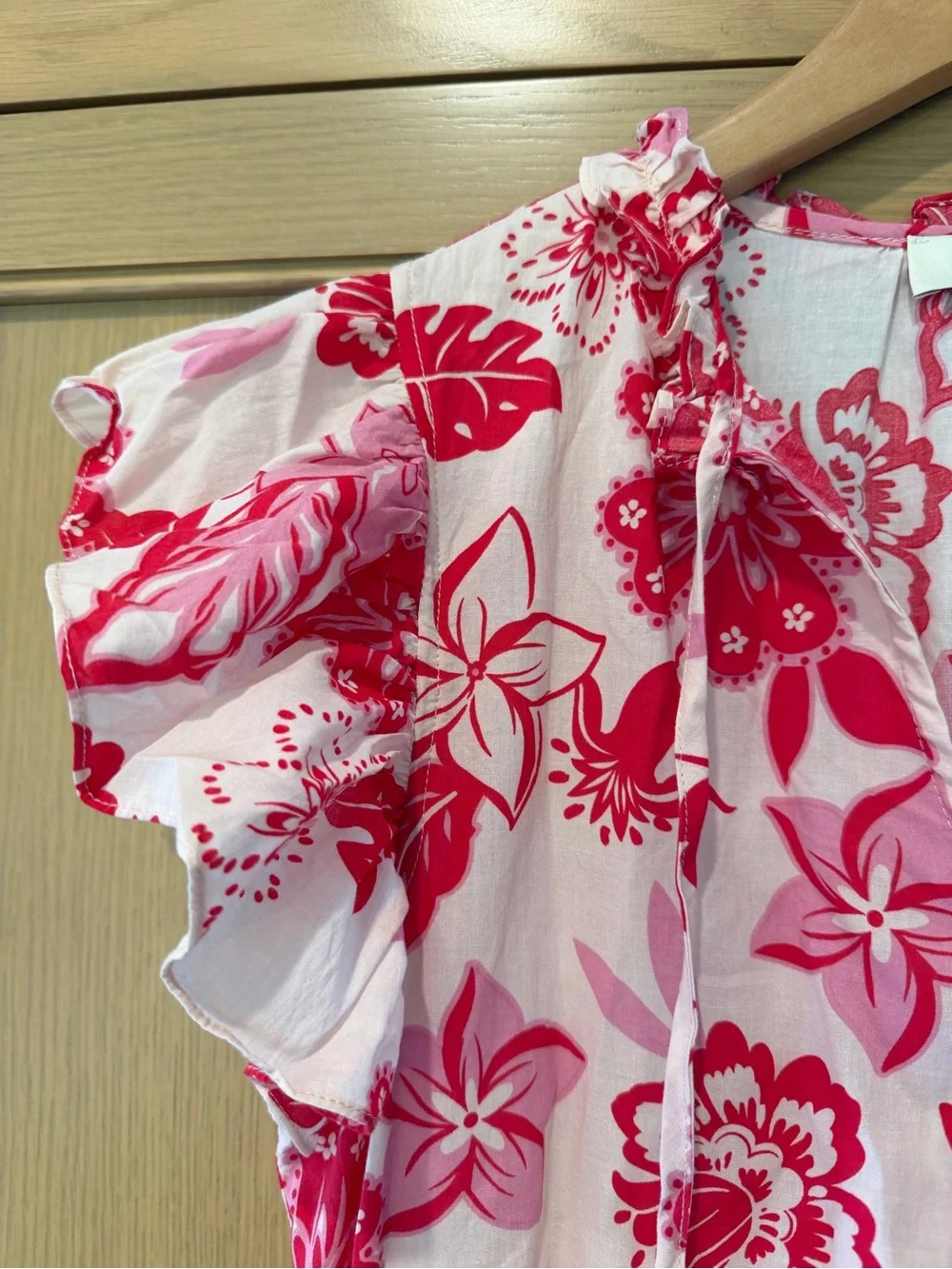 Pinch Pink and Red Floral Maxi Dress Cotton Tassle Tie Front Tiered / medium